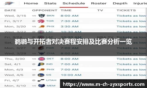 鹈鹕与开拓者对决赛程安排及比赛分析一览